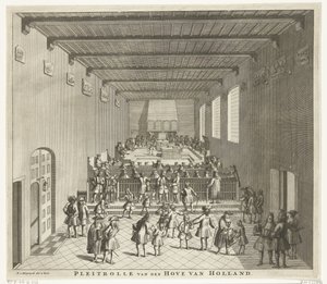 Tribunal da Holanda em sessão, c. 1700
Pleitrolle van den Hove van Holland (título sobre o objecto)