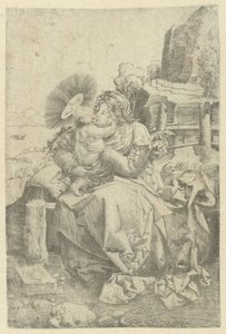 A Madonna com criança numa paisagem