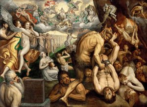 O Juízo Final - Frans I de Vrient (Vriendt) este Frans Floris, o Ancião (1519-1570). Óleo sobre tela
