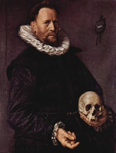 Retrato de um homem segurando uma caveira de Frans Hals