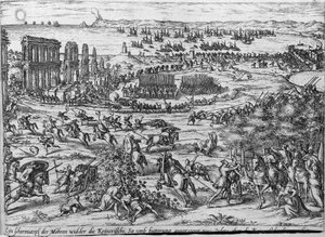 Uma escaramuça entre os turcos e as tropas imperiais. de Frans Hogenberg