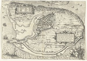 Mapa da ilha de Voorne e mapa de Brielle, 1572
Brilium, Holandiae opp. ob intestinum batavicum bellum, quod anno partae salutis M.D.LXXII. calend aprilis, hîc initium sumpsit, famosum (título sobre o objecto) de Frans Hogenberg
