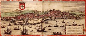 Vista de Lisboa eo Rio Tejo de cidades Mundo de 1572