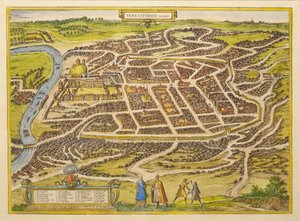 Da cidade Vilnius especialmente na seção de teatro por Braun, 1580 de Frans Hogenberg