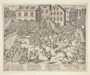 Wie die Burger von Amstelredam der Staten volck Wider au? der Statt treiben (Como os cidadãos de Amesterdão expulsaram as tropas da cidade) de Frans Hogenberg