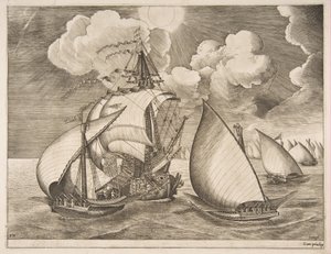 Frota de galés escoltada por uma caravela de The Sailing Vessels, 1561-65.