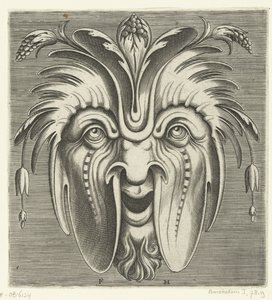 Máscara com bochechas flácidas e cachos de bagas no cabelo
Pourtraicture ingenieuse de plusieurs facons de masques... (título da série) de Frans Huys