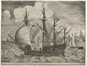 Embarcações à Vela: Quatro-Mestre Armado Colocando no Mar, 1561-65. de Frans Huys