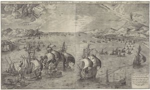Zeeslag na Straat van Messina Um desenho óptico da costa siculi ou mamertina vulgo e o farol de Messina (título no objeto)