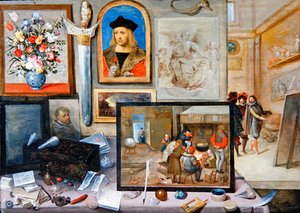 O Interior de um Estúdio de Artista (óleo sobre painel) de Frans II the Younger and workshop Francken