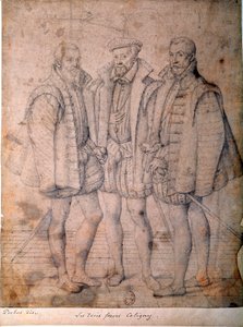 Retrato dos três Coligny: Cardeal Odet (1515-1571), Gaspard (1517-1572), Almirante de França e François (1521-1569), Senhor de Andelot. Desenho atribuído a Frans (François (Franz) Pourbus l