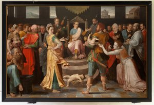 Julgamento de Salomão (O Julgamento de Salomão). François Pourbus, o Ancião, Frans Pourbus de Oudere. Século XVI (óleo sobre madeira)