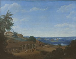 Paisagem no Brasil com plantação de açúcar, 1660. de Frans Jansz. Post