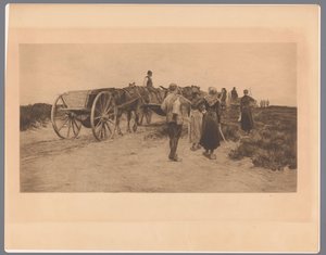 Trabalhadores agrícolas em um caminho com carrinhos e ferramentas Turfeira de Postel de Frans Lauwers