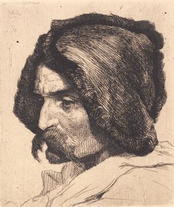 Prato de amostra: Cabeça masculina com bigode comprido e gorro espanhol de Frans Schwartz