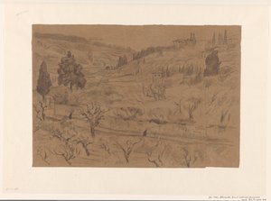Paisagem montanhosa italiana com casas e árvores de Frans Alexander Evert Lodewijk Smissaert