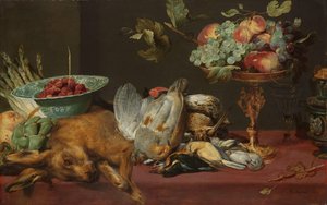 Natureza morta com jogo morto, frutas e legumes de Frans Snijders