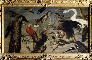 Um concerto de pássaros. Pintura por Frans Snyders (1579-1657). Óleo sobre tela