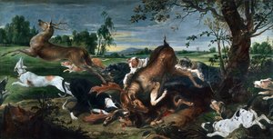 Caça ao veado, de Frans Snyders (1579-1657), óleo sobre tela, 220x420 cm.