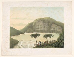 Cratera Lago Kawah Putih em Java Ocidental Kawa Patuha (título no objeto) Atlas para trabalhar Java (título da série no objeto) Atlas de placas contendo onze vistas pitorescas, pertencentes à obra Java, sua forma, sua vegetação e construção interna (s de Frans Wilhelm Junghuhn