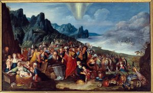 A chegada dos hebreus à terra prometida após a passagem da pintura do Mar Vermelho por Frans Francken I dit l