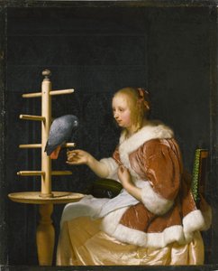 Jovem mulher alimentando um papagaio, 1663.