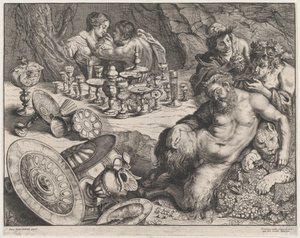 Baco e Sileno bêbado, 1640-60. de Frans van den Wyngaerde