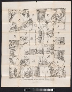 Cartoon no almanaque estudantil de Leiden, 1874 O divertido jogo de bullying acadêmico (título no objeto) de Fransen van de Putte