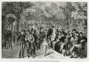 O Prater: o grande passadiço. Gravura de Kollarz, para ilustrar a história Viena e seus subúrbios, de M. Newlinski, em 1881, publicada no Tour du monde, sob a direção de Edouard Charton (1807-1890) de Franz (after) Kollarz