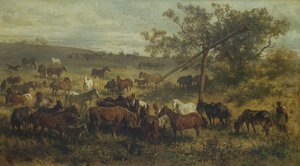 Cavalos em uma calha do século XIX