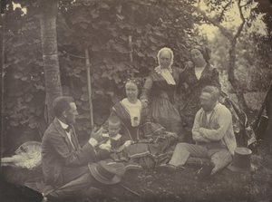 [Três mulheres, dois homens e uma criança em um piquenique], 1850s-60s.