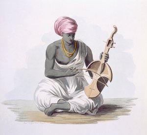 Um Sarinda, ou violino do tipo Hindostão, de &39;Costumes of India&39; de E. Orme, 1804 (gravura colorida)