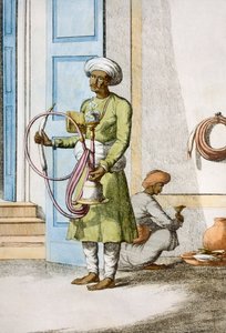 Hookah Burdar, ou Huka Bearer, de "The Hindus, ou a descrição de suas maneiras, trajes e cerimônias", c.1808-12 (gravura colorida)