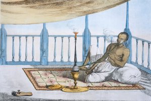 Homem fumando um narguilé de haxixe ou ópio, pub. 1808-12.