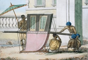 Assento de palanquim, de &39;As maneiras, costumes e vestidos dos hindus&39;, 1799 (gravura colorida)