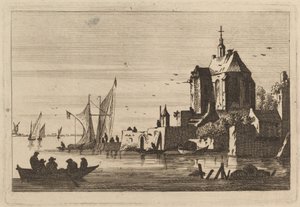 Igreja em uma enseada com barco a remo em primeiro plano de Franz Edmund Weirotter