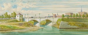 A ponte Radetzky sobre o rio Viena com sua confluência com o Danúbio de Franz Gerasch