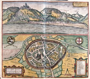 Ilustração exacta da cidade de Munstermaifeld, em Maifeld, Alemanha de Franz Hogenberg