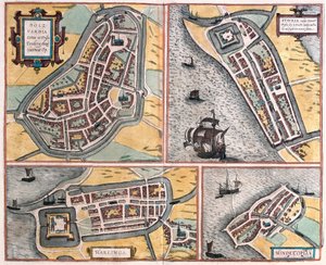 Bolsward, Stavoren, Harlingen e Hindeloopen, Holanda (gravura de Franz Hogenberg