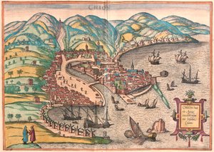Chios ou Chio, Grécia (gravura de Franz Hogenberg