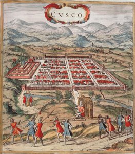 Cuzco, principal centro da civilização inca (atual Peru) imagem da "Civitatis Orbis Terranum" de Braun e Hogenberg de Franz Hogenberg
