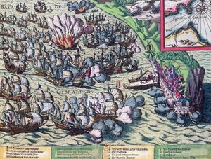 Combate na costa de Gibraltar, impresso em 25 de maio de 1607 de Franz Hogenberg