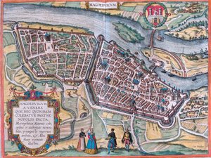 Plano Magdeburg (Magdeburgum), Alemanha (gravura de Franz Hogenberg