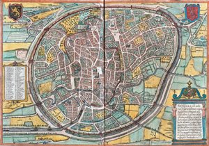 Mapa de Bruxelles (Bruxella), Bélgica (gravura de Franz Hogenberg