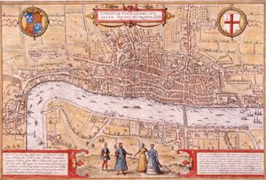 Mapa da cidade de Londres, Southwark e parte de Westminster, 1572 de Franz Hogenberg