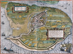 Plan de Brielle (Brilium), Holanda (gravura de Franz Hogenberg