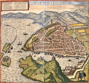 Plano de Marselha, Fance (gravura de Franz Hogenberg
