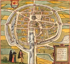 Plan of Middelburg (Middelburgum), Holanda (gravura de Franz Hogenberg