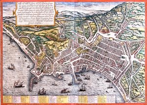 Plano de Nápoles (Neapolis), Itália (gravura de Franz Hogenberg