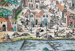 Cena de Guerra da Religião Francesa, gravura de Franz Hogenberg (1535-1590), França de Franz Hogenberg